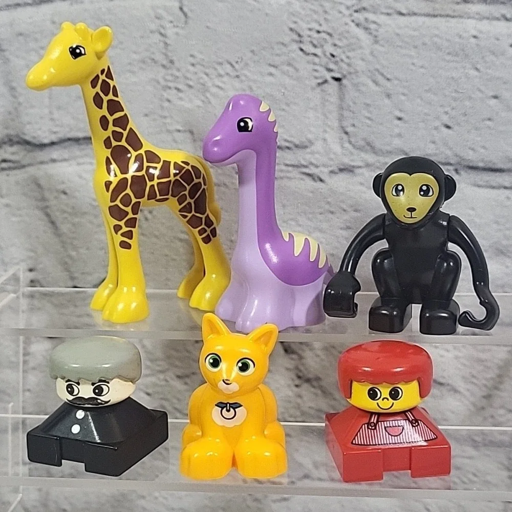 Lego Duplo Figures Mixed Lot Of 6 Animals Giraffe Dino Cat Monkey Blocky People‎